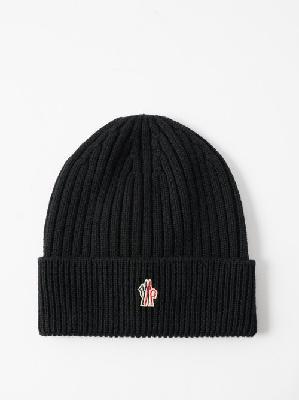 Moncler Grenoble - Logo-patch Ribbed-wool Beanie - Mens - Black - ONE SIZE
