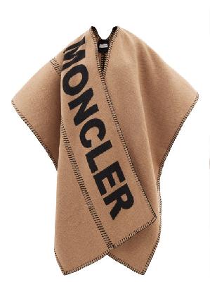 Moncler - Logo-intarsia Wool-blend Shawl - Womens - Beige - ONE SIZE