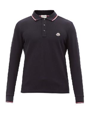 Moncler - Logo-appliqué Long-sleeved Cotton Polo Shirt - Mens - Navy - XS
