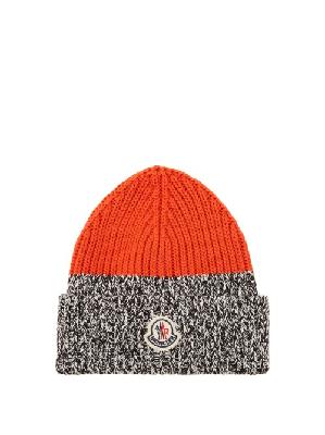 Moncler - Logo-patch Two-tone Beanie - Mens - Red - ONE SIZE