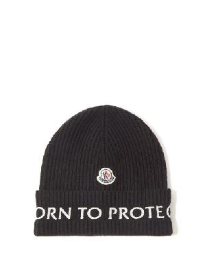 Moncler - Born To Protect-embroidered Ribbed-wool Beanie - Mens - Black - ONE SIZE