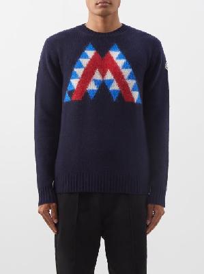 Moncler - Logo-intarsia Wool-blend Sweater - Mens - Navy - S