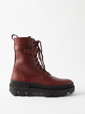 Moncler - Carinne Lace-up Leather Boots - Womens - Burgundy - 35 EU/IT