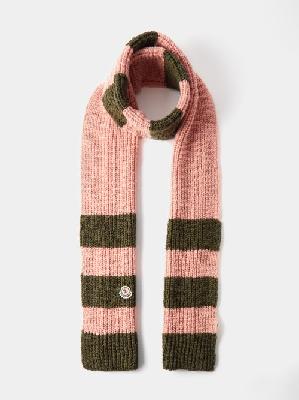 Moncler - Striped Wool-blend Scarf - Womens - Pink Brown - ONE SIZE