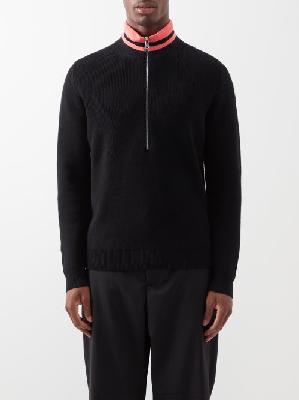 Moncler - Striped-collar Ribbed-wool Sweater - Mens - Black - XXL