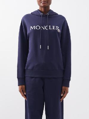 Moncler - Logo-embroidered Cotton-jersey Hoodie - Womens - Navy - L