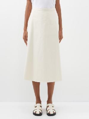 Moncler - High-rise Cotton-twill Midi Skirt - Womens - Ivory - 40 IT