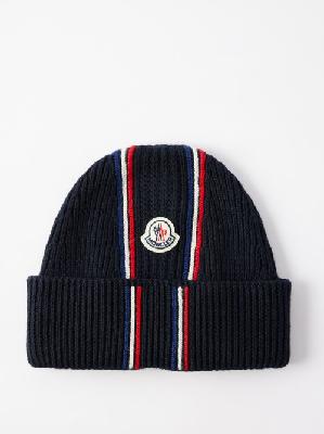 Moncler - Tricolour Ribbed-knit Wool Beanie - Mens - Navy Multi - ONE SIZE