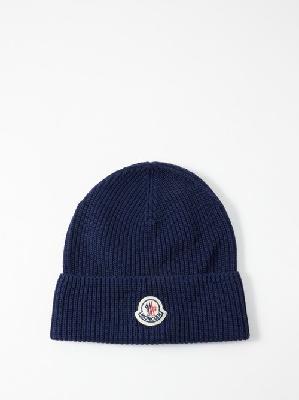 Moncler - Logo-patch Cotton Beanie - Mens - Navy - ONE SIZE