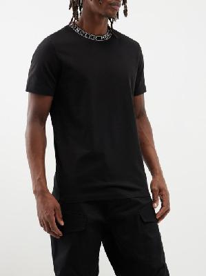 Moncler - Intarsia-knit Logo-neckline Cotton T-shirt - Mens - Black - L