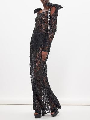 Nina Ricci - Bow-embellished Sequinned Lace Maxi Dress - Womens - Black - 38 FR