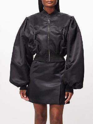 Nina Ricci - Bow-pocket Duchesse-satin Bomber Jacket - Womens - Black - 34 FR