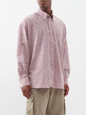 Our Legacy - Buttoned-down Checked Twill Shirt - Mens - Light Pink Multi - 48 EU/IT