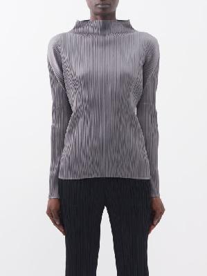 Pleats Please Issey Miyake - High-neck Technical-pleated Top - Womens - Grey - 3