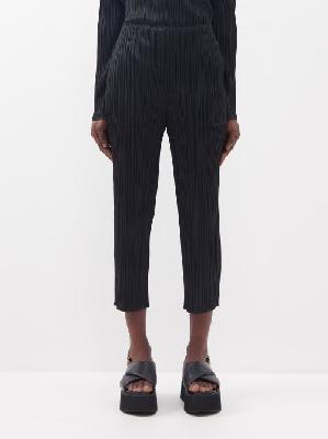 Pleats Please Issey Miyake - Cropped Technical-pleated Knit Trousers - Womens - Black - 3