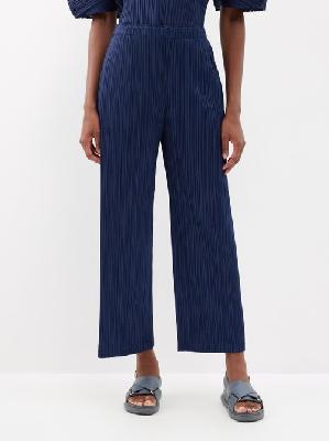 Pleats Please Issey Miyake - Technical-pleated Straight-leg Trousers - Womens - Navy - 2