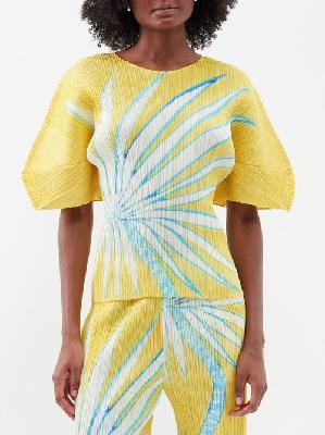 Pleats Please Issey Miyake - Palm Tree-print Technical-pleated Top - Womens - Yellow - 5