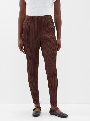 Pleats Please Issey Miyake - Tapered Technical-pleated Trousers - Womens - Dark Brown - 3
