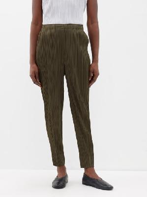 Pleats Please Issey Miyake - Tapered Technical-pleated Trousers - Womens - Khaki - 4