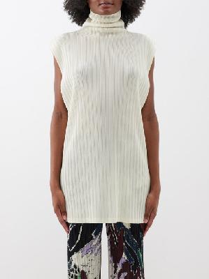 Pleats Please Issey Miyake - Roll-neck Technical-pleated Top - Womens - Light Beige - 5