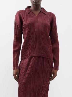 Pleats Please Issey Miyake - Open-collar Technical-pleated Top - Womens - Brown - 3