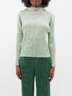 Pleats Please Issey Miyake - Technical-pleated High-neck Top - Womens - Light Green - 3