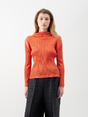 Pleats Please Issey Miyake - High-neck Technical-pleated Top - Womens - Orange - 5