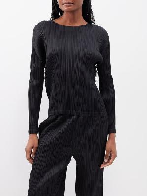 Pleats Please Issey Miyake - Boat-neck Technical-pleated Top - Womens - Black - 5