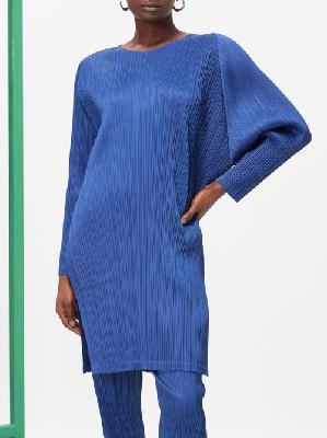 Pleats Please Issey Miyake - Batwing-sleeve Technical-pleated Top - Womens - Blue - 3