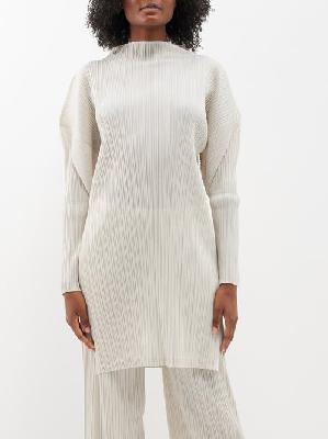 Pleats Please Issey Miyake - High-neck Technical-pleated Top - Womens - Ivory - 3