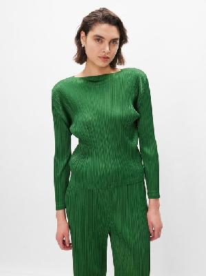 Pleats Please Issey Miyake - Boat-neck Technical-pleated Top - Womens - Green - 3