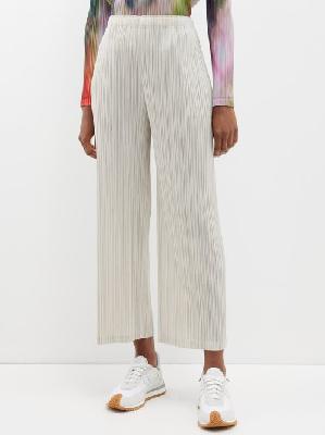 Pleats Please Issey Miyake - Technical-pleated Wide-leg Trousers - Womens - Ivory - 2