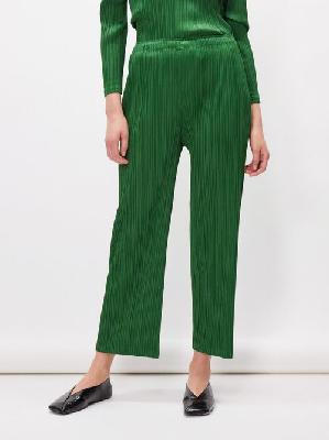 Pleats Please Issey Miyake - Technical-pleated Straight-leg Trousers - Womens - Green - 2