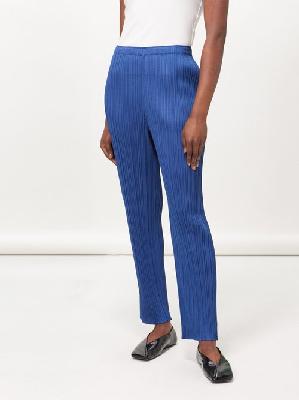Pleats Please Issey Miyake - Technical-pleated Straight-leg Trousers - Womens - Blue - 3
