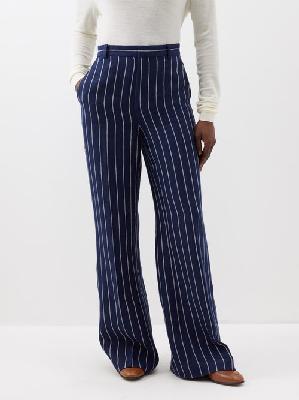 Polo Ralph Lauren - Pinstripe-linen Wide-leg Suit Trousers - Womens - Navy Cream Stripe - 0 US