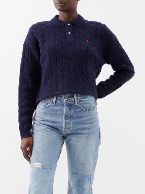 Polo Ralph Lauren - Cable-knit Wool-blend Polo Sweater - Womens - Navy - L