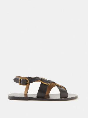 Polo Ralph Lauren - Ring-embellished Leather Sandals - Womens - Black - 5 US