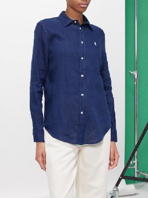 Polo Ralph Lauren - Logo-embroidered Linen Shirt - Womens - Navy - S