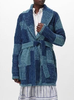 Polo Ralph Lauren - Belted Patchwork-cotton Cardigan - Womens - Blue Multi - L