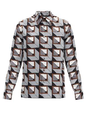 Prada - Cubic-print Cotton-poplin Shirt - Mens - Black Grey - 38 EU