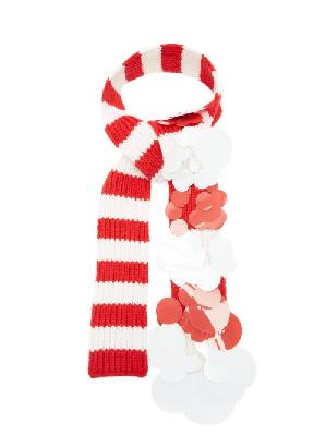 Prada - Sequinned Striped Cashmere Scarf - Womens - Red - ONE SIZE