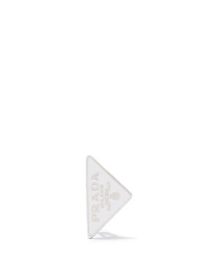 Prada - Triangle Logo-plaque Silver Single Earring - Womens - White - ONE SIZE