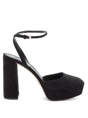 Prada - Square-toe Suede Platform Sandals - Womens - Black - 34.5 EU/IT