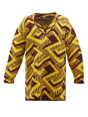 Prada - Oversized Geometric-jacquard Virgin Wool Sweater - Mens - Yellow - M