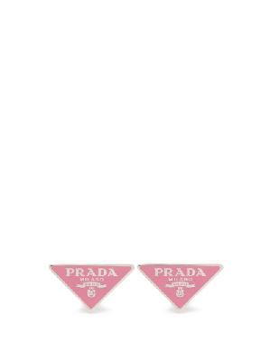 Prada - Triangle Logo-plaque Silver Stud Earrings - Womens - Pink - ONE SIZE