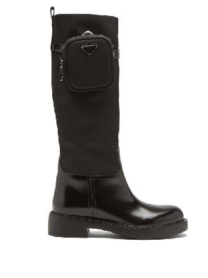 Prada - Pouch Leather And Nylon Knee-high Boots - Womens - Black - 35 EU/IT