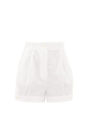 Prada - High-rise Buttoned-cuff Cotton Shorts - Womens - White - 38 IT