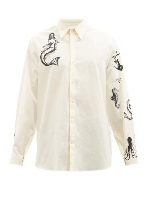 Prada - Tattoo-print Cotton Shirt - Mens - Ivory - XS