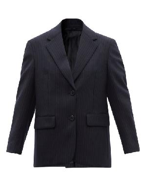 Prada - Intarsia-logo Pinstriped Wool Suit Jacket - Womens - Navy
