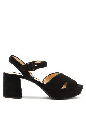 Prada - Crossover-strap Suede Platform Sandals - Womens - Black - 34.5 EU/IT